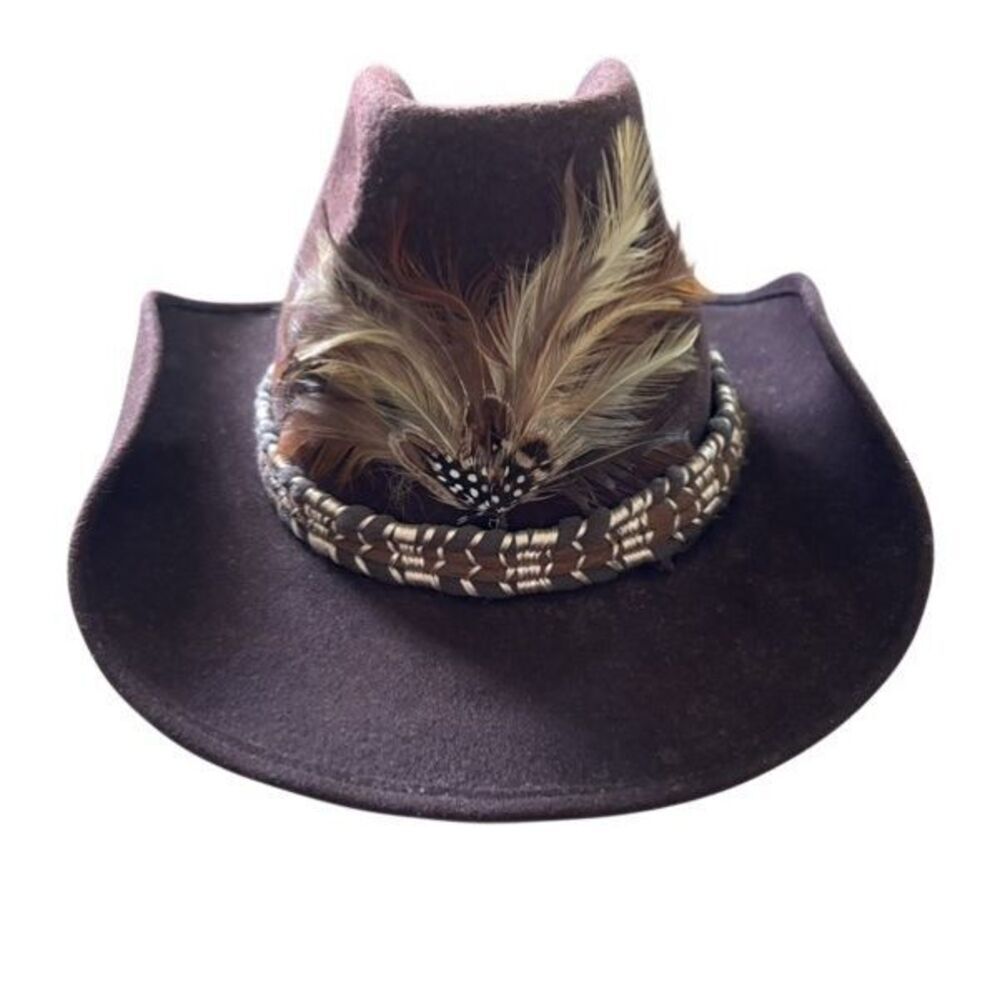 Miller Brothers Western Wear Size 7 1/8 Feathered Brown Wool Cowboy Hat